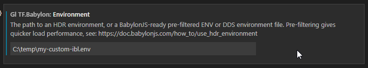 screenshot of Bablyon Environment setting with custom file