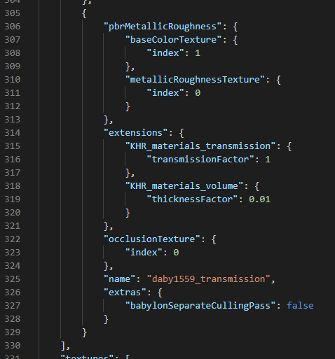 screenshot of code snippet of material